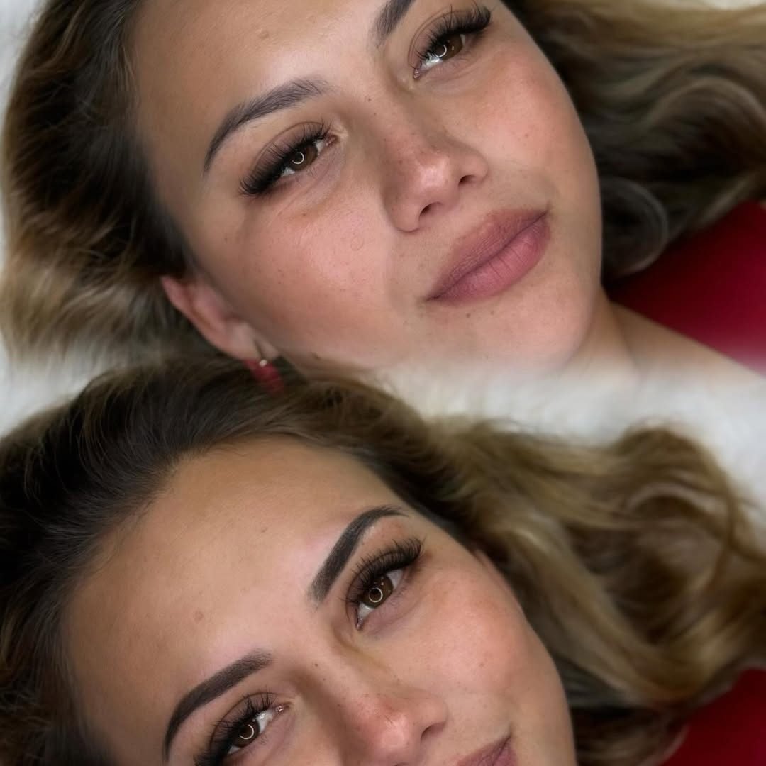 Même cliente avant (en haut) et après (en bas) une séance de powder brows